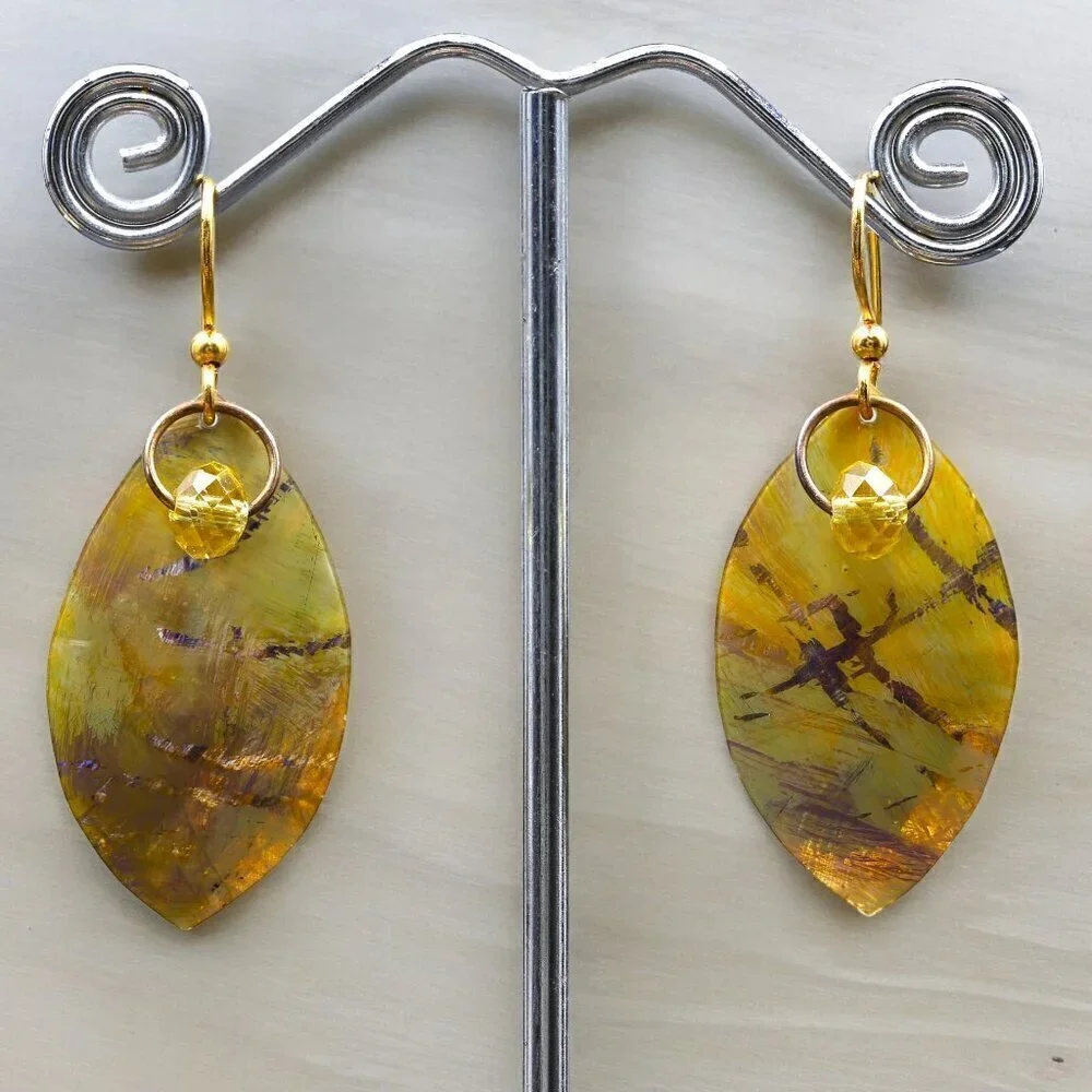 Gold Petal Drop Earrings | Lightweight Watercolor Design - Picture 4 of 4